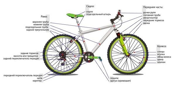 Bir bisiklet nasıl yapılır ve nelerden oluşur - parçaların adlarını içeren şematik diyagram